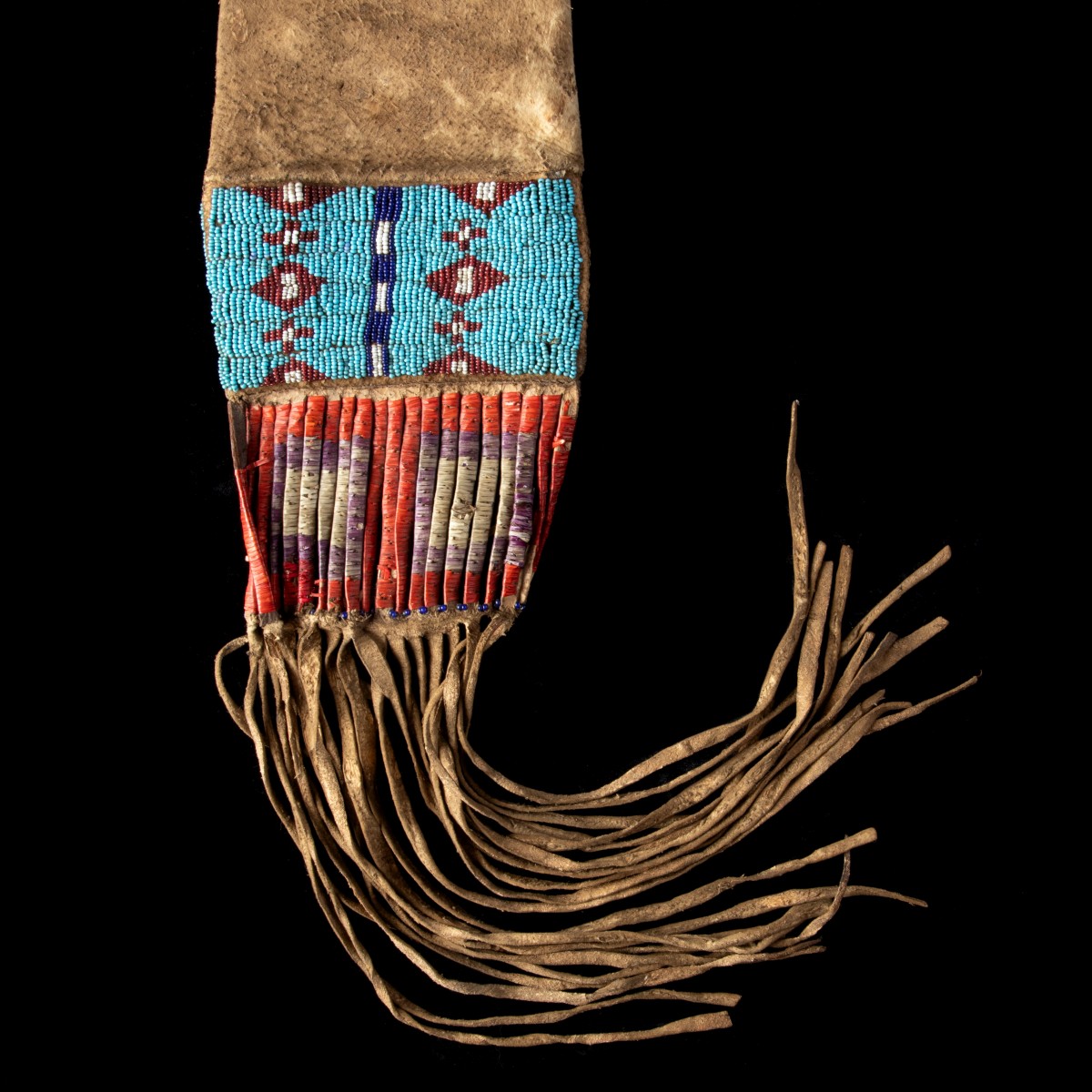 A LAKOTA BEADED TOBACCO BAG WITH QUILLWORK 1865-1875