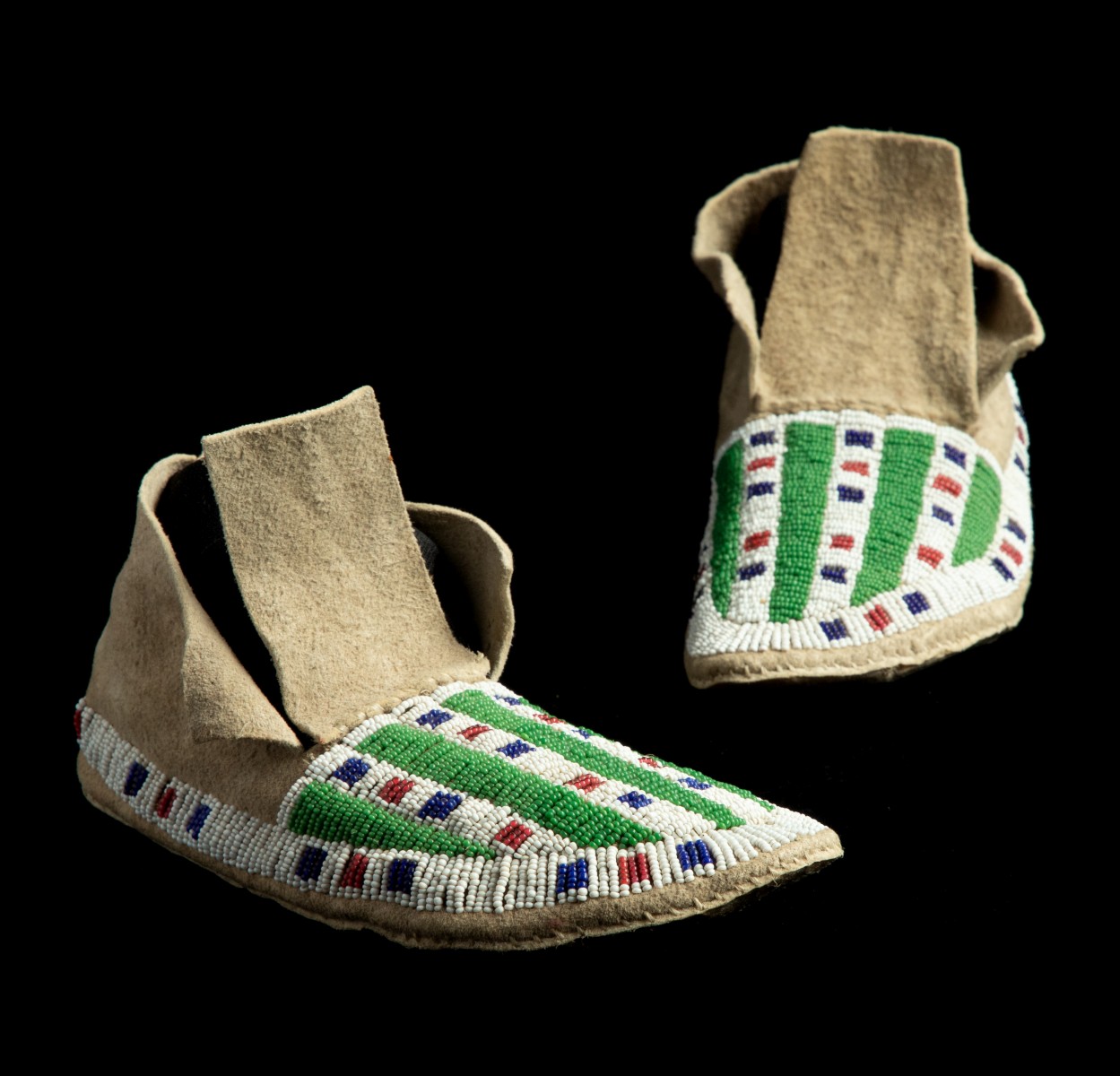 A PAIR OF LAKOTA BEADED MOCCASINS CIRCA 1900