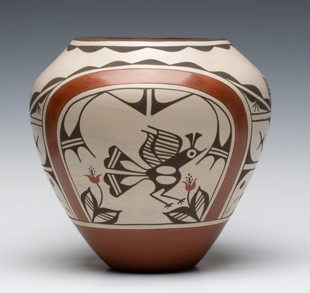 A LATE 20C. ZIA PUEBLO POTTERY JAR SIGNED RUBY PANANA
