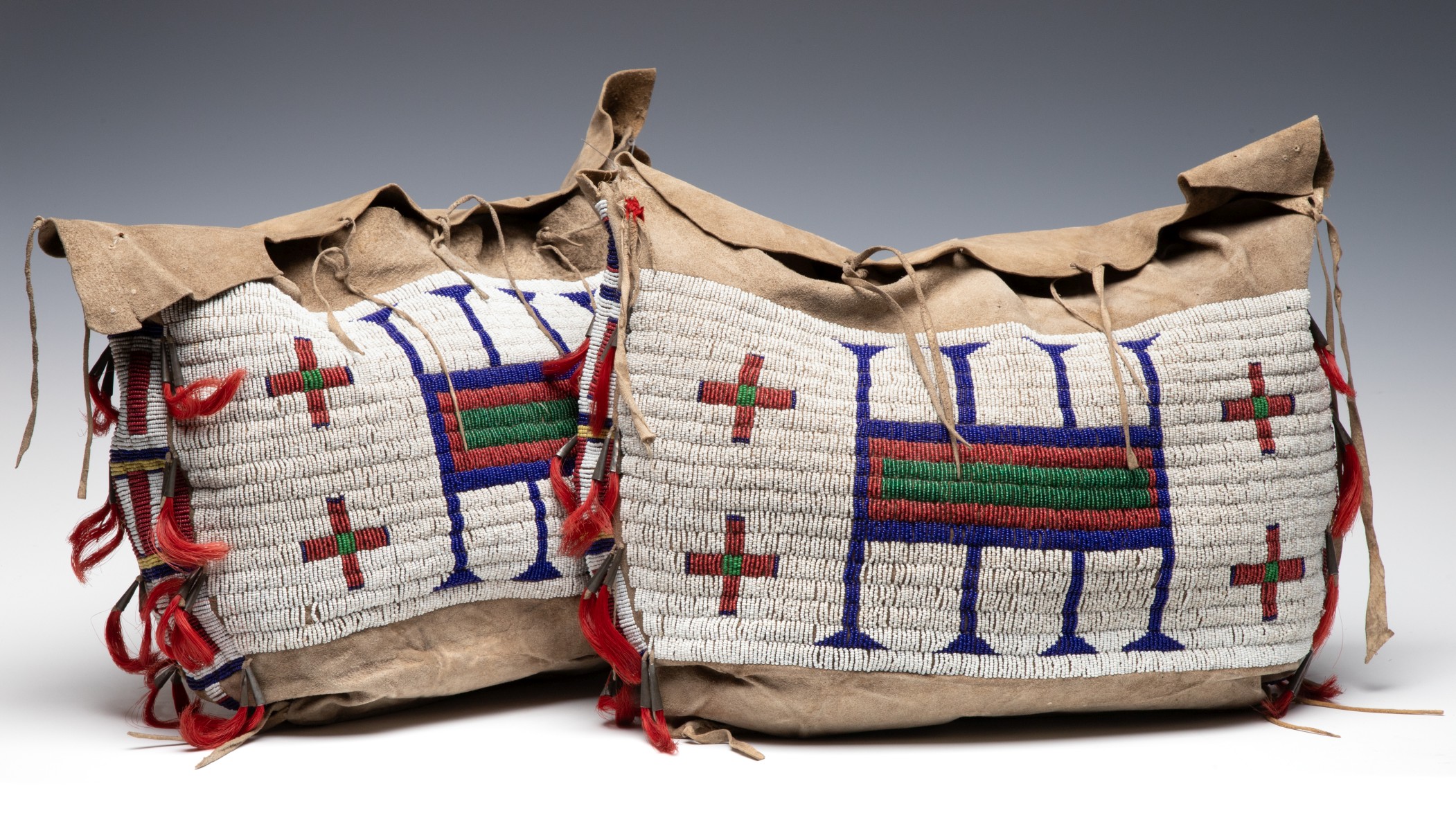 A FINE PAIR OF CENTRAL PLAINS BEADED POSSIBLE BAGS