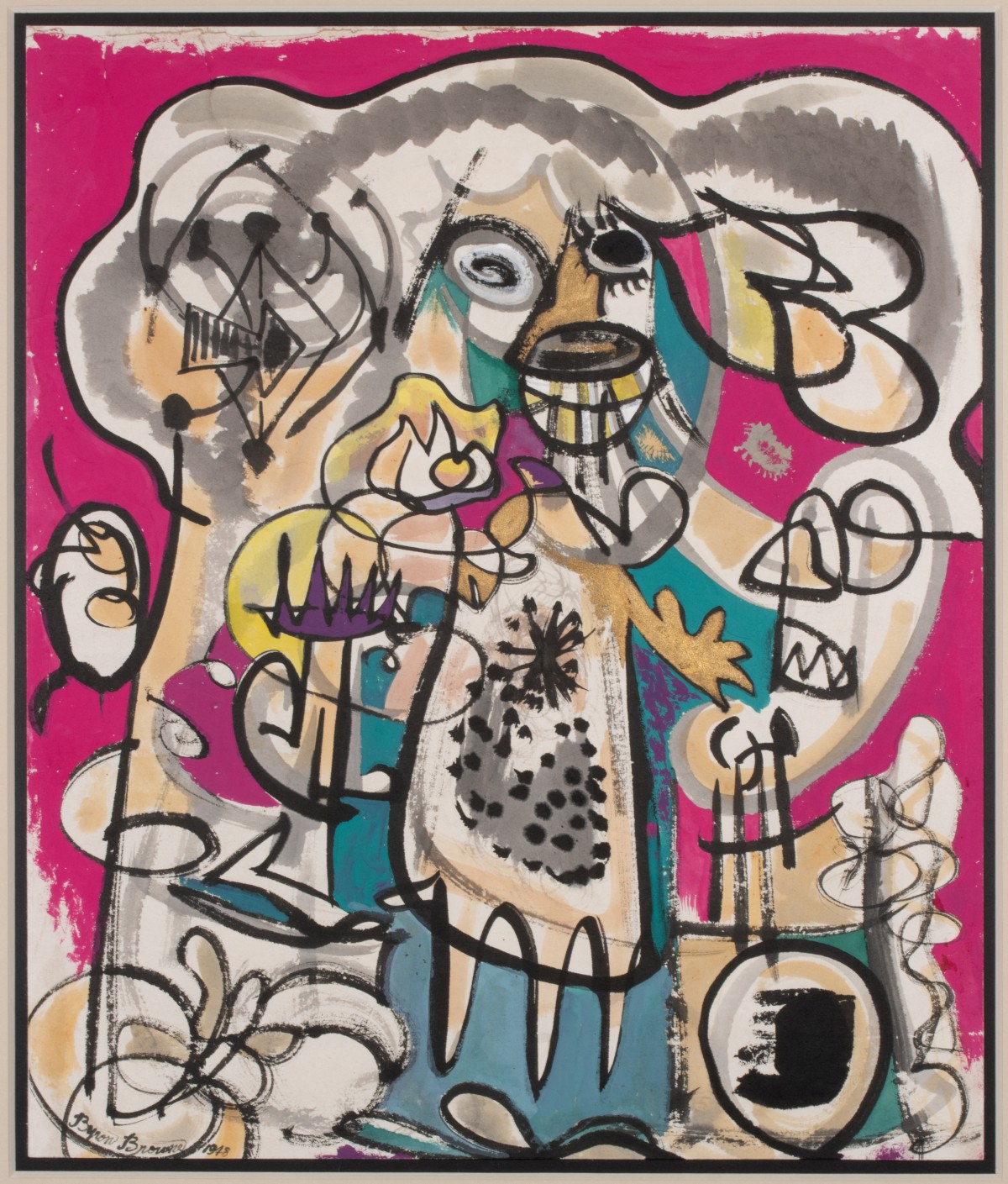 BYRON BROWNE (1907-1961) WATERCOLOR WITH GOLD PIGMENT