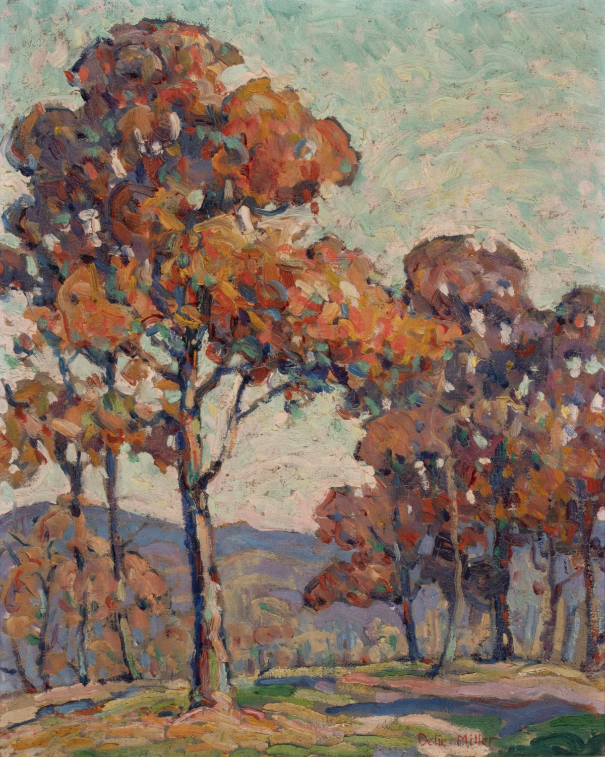 DELLE MILLER (1875-1932) SWOPE PARK KC OIL ON BOARD