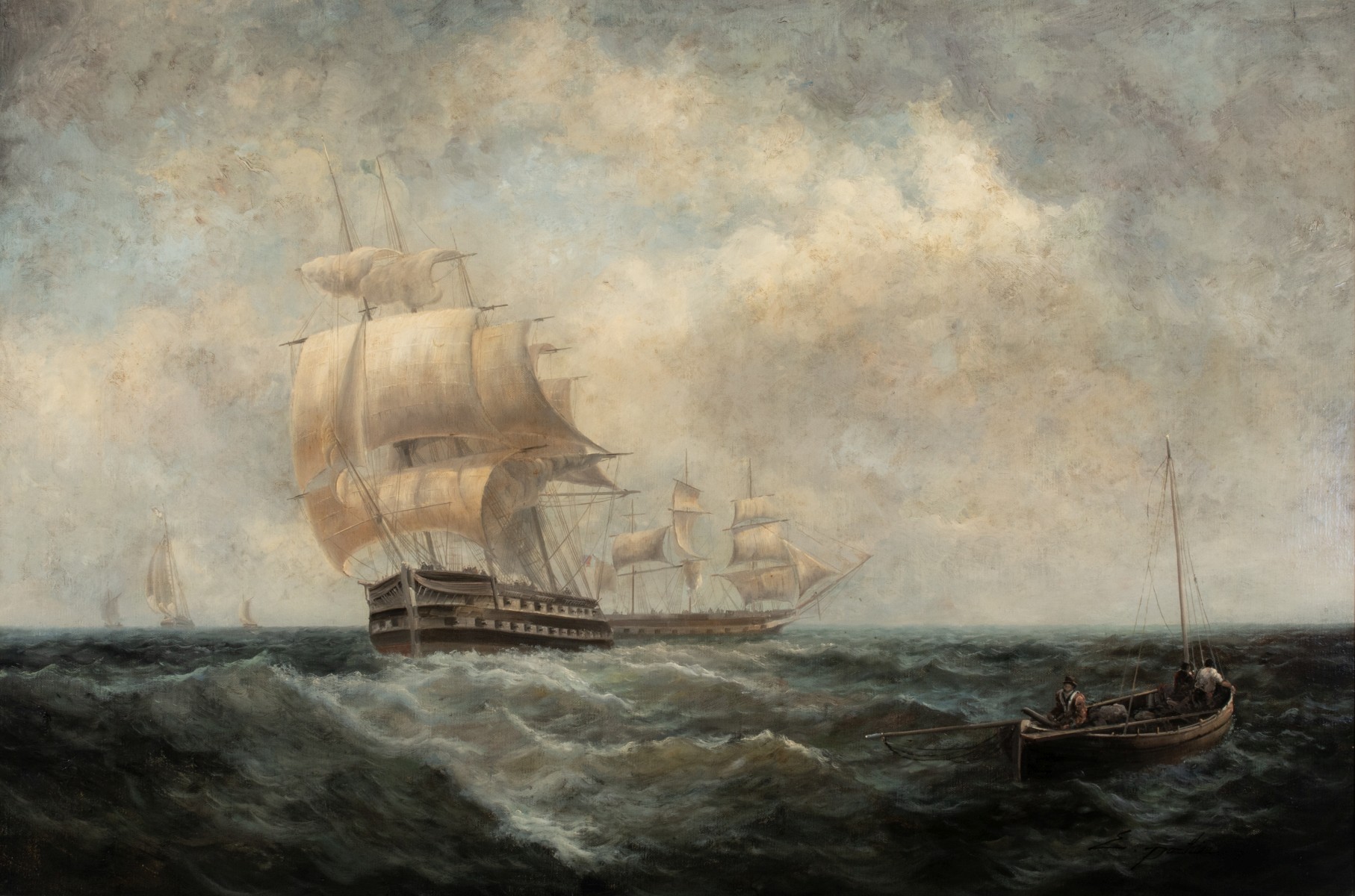 ERNEST PONTHIER (1862-1931) OIL ON CANVAS SEASCAPE