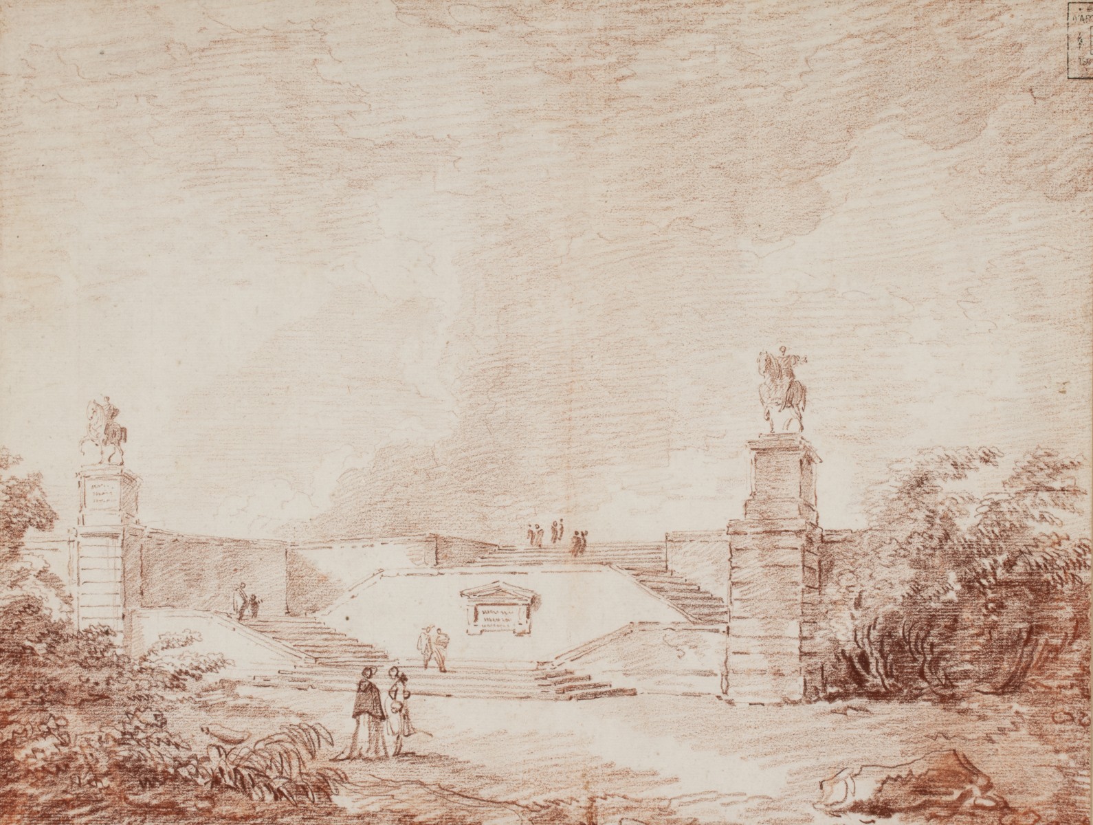 RED CHALK SKETCHES ON PAPER STYLE OF HUBERT ROBERT