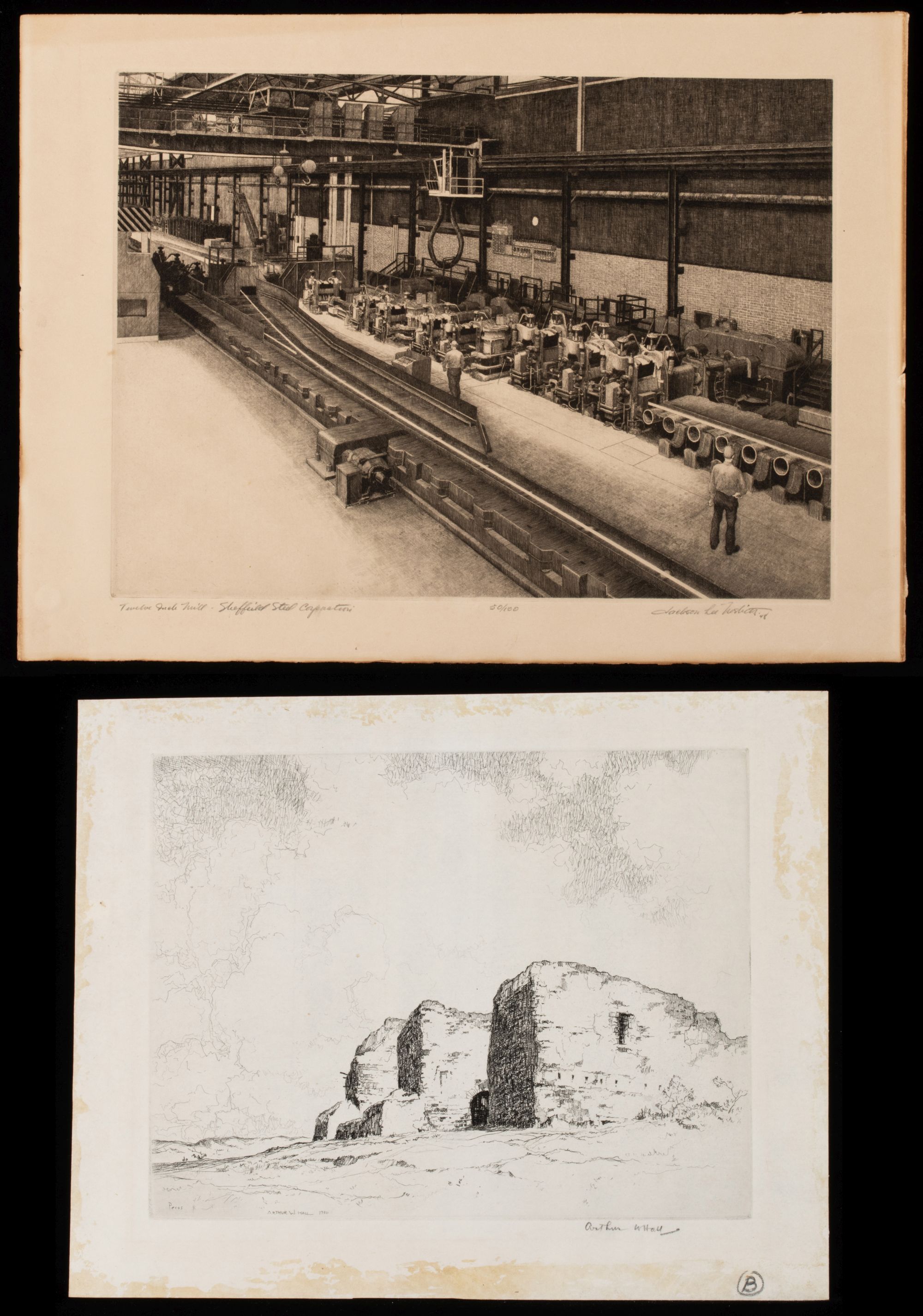 ARTHUR HALL AND JACKSON LEE NESBITT SIGNED ETCHINGS