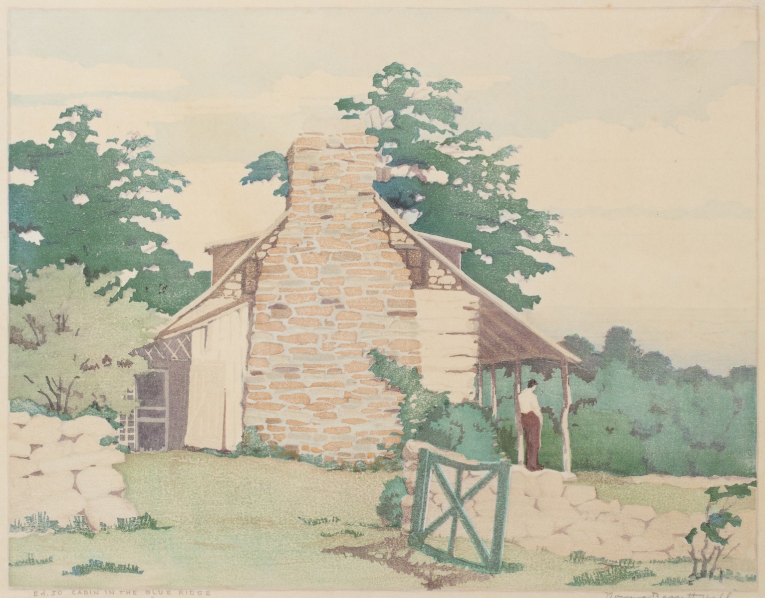 NORMA BASSETT HALL (1889-1957) COLOR WOODBLOCK PRINT