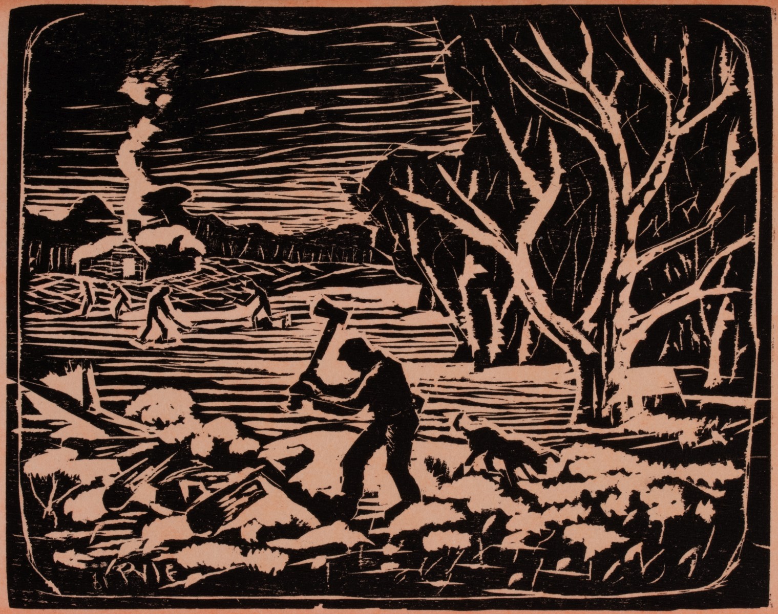 AARON PYLE (1903-1972) UNUSUAL BLOCK PRINT