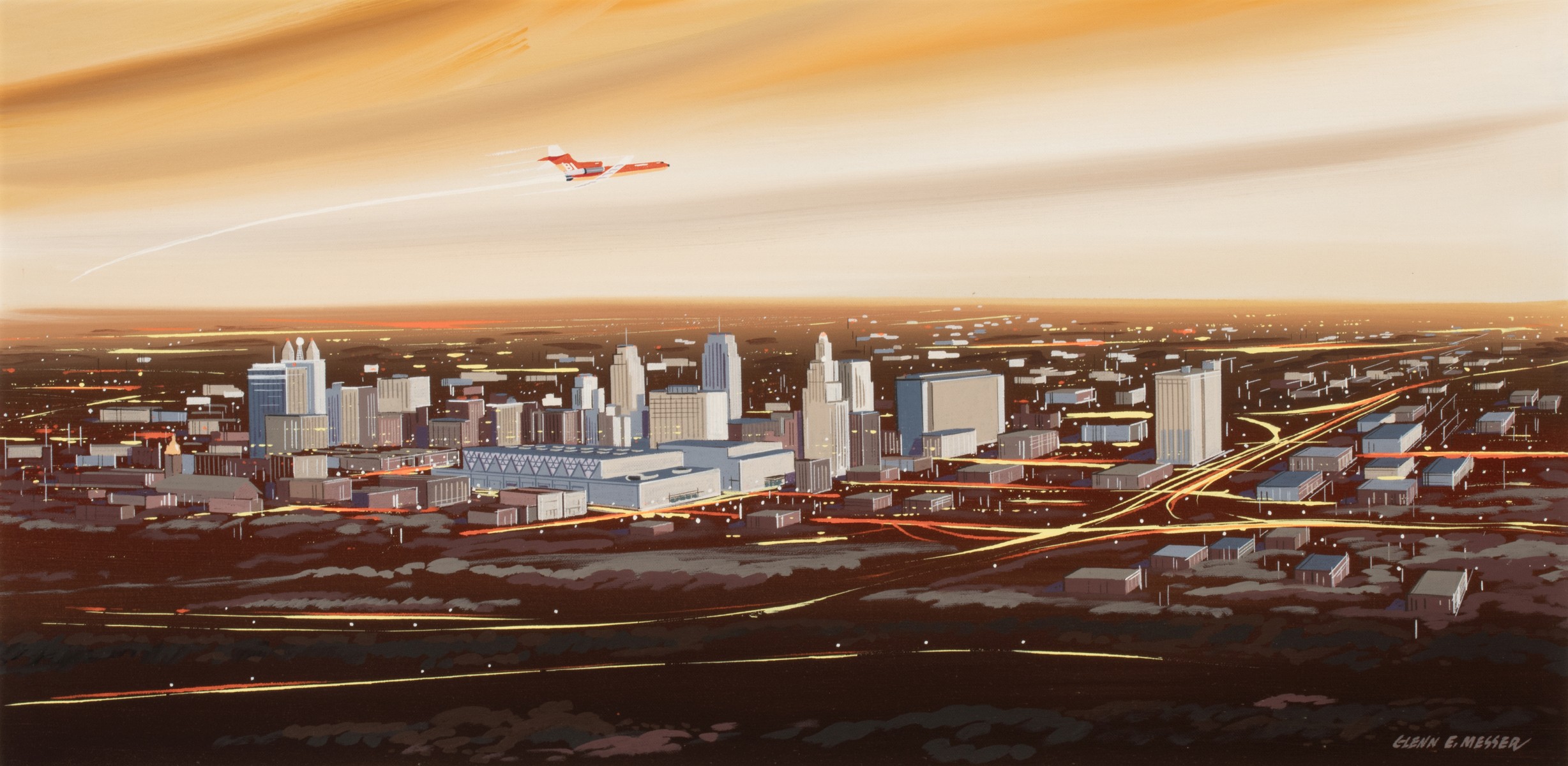 GLENN E. MESSER (1915-1988) DOWNTOWN KC ACRYLIC