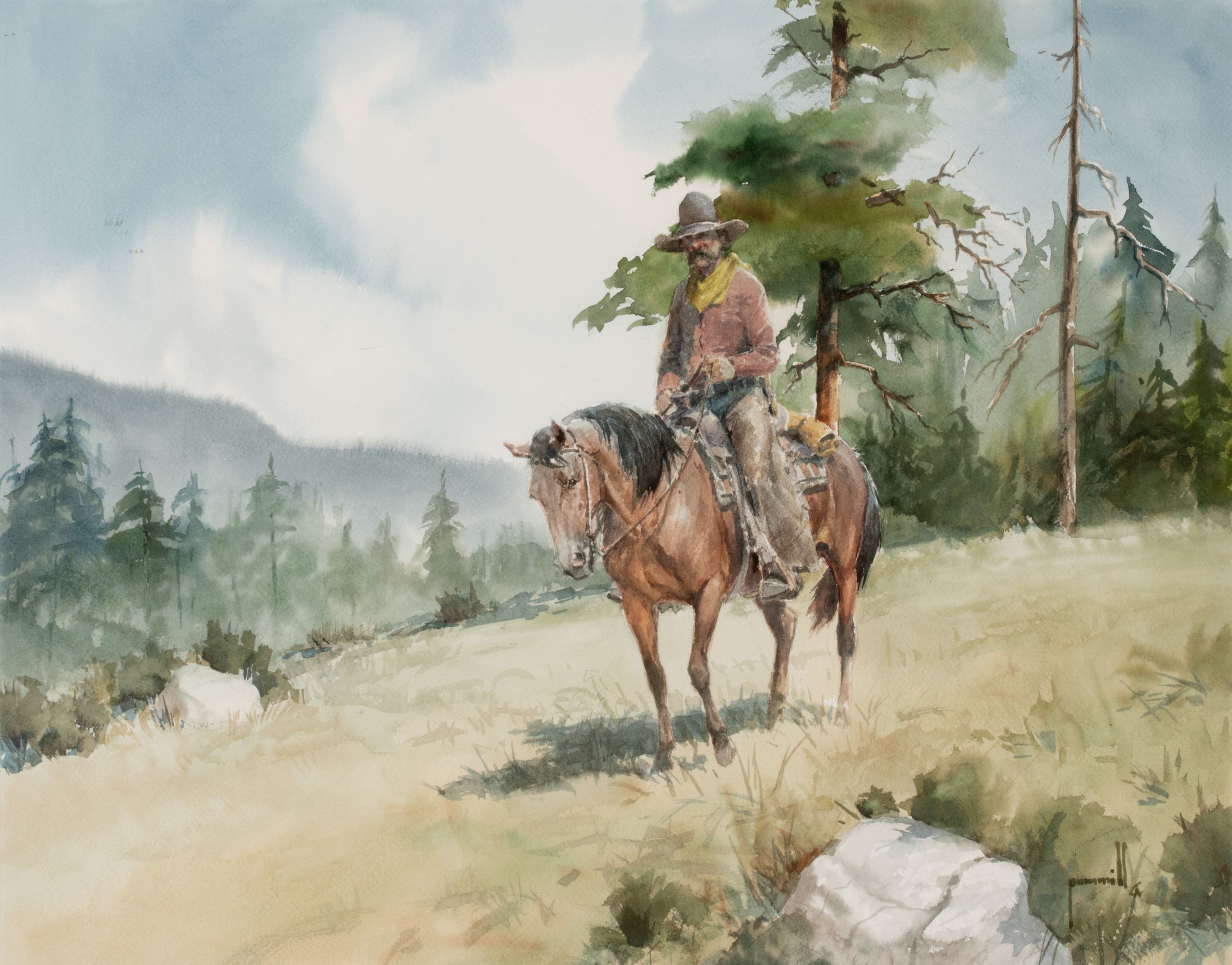ROBERT PUMMILL (BORN 1936) COWBOY ARTISTS WATERCOLOR