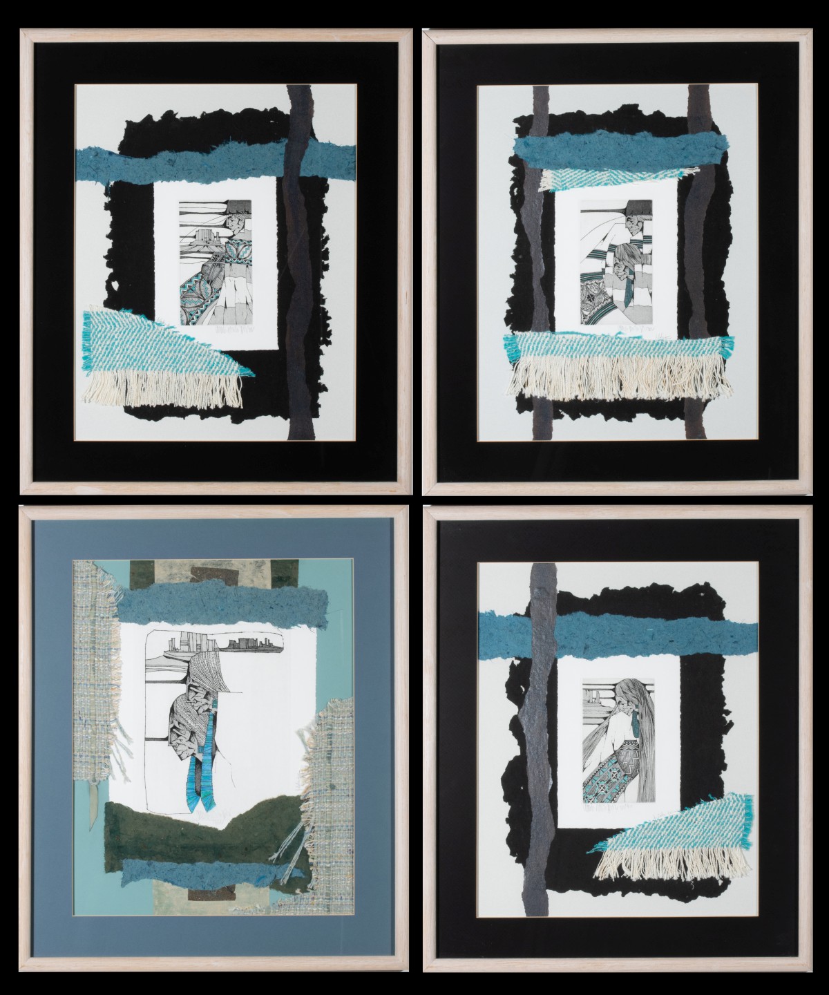 AMADO PENA JR (1943) HAND COLORED ETCHINGS WITH COLLAGE