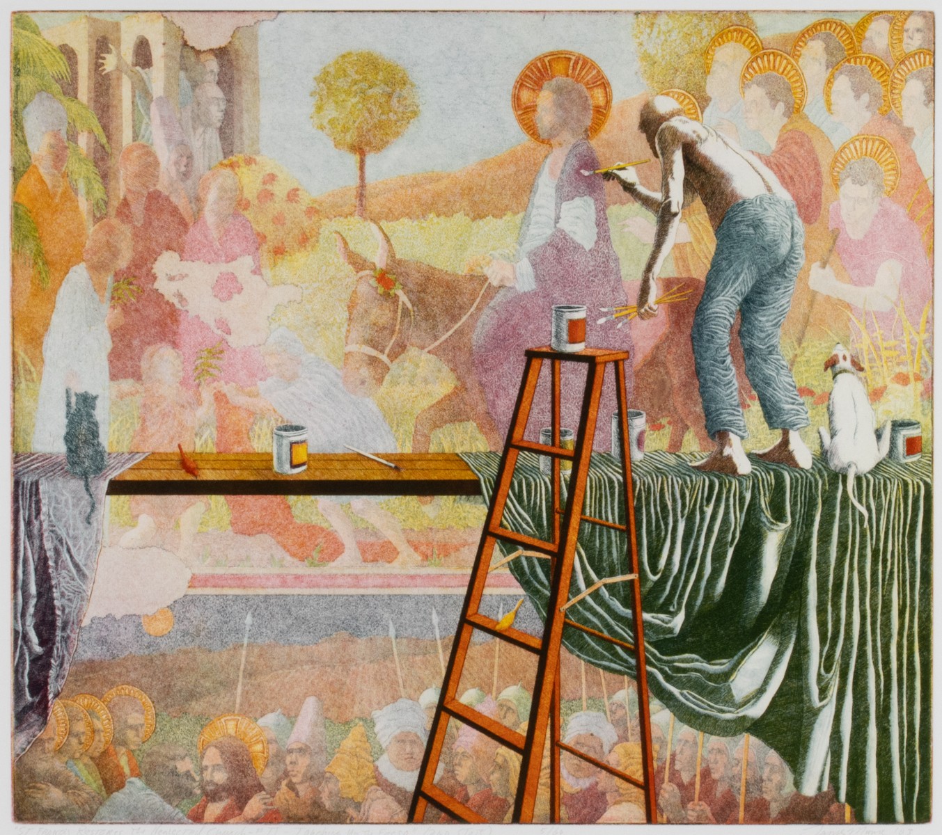 JAMES MUNCE (1938) SUITE OF THREE COLORED ETCHINGS