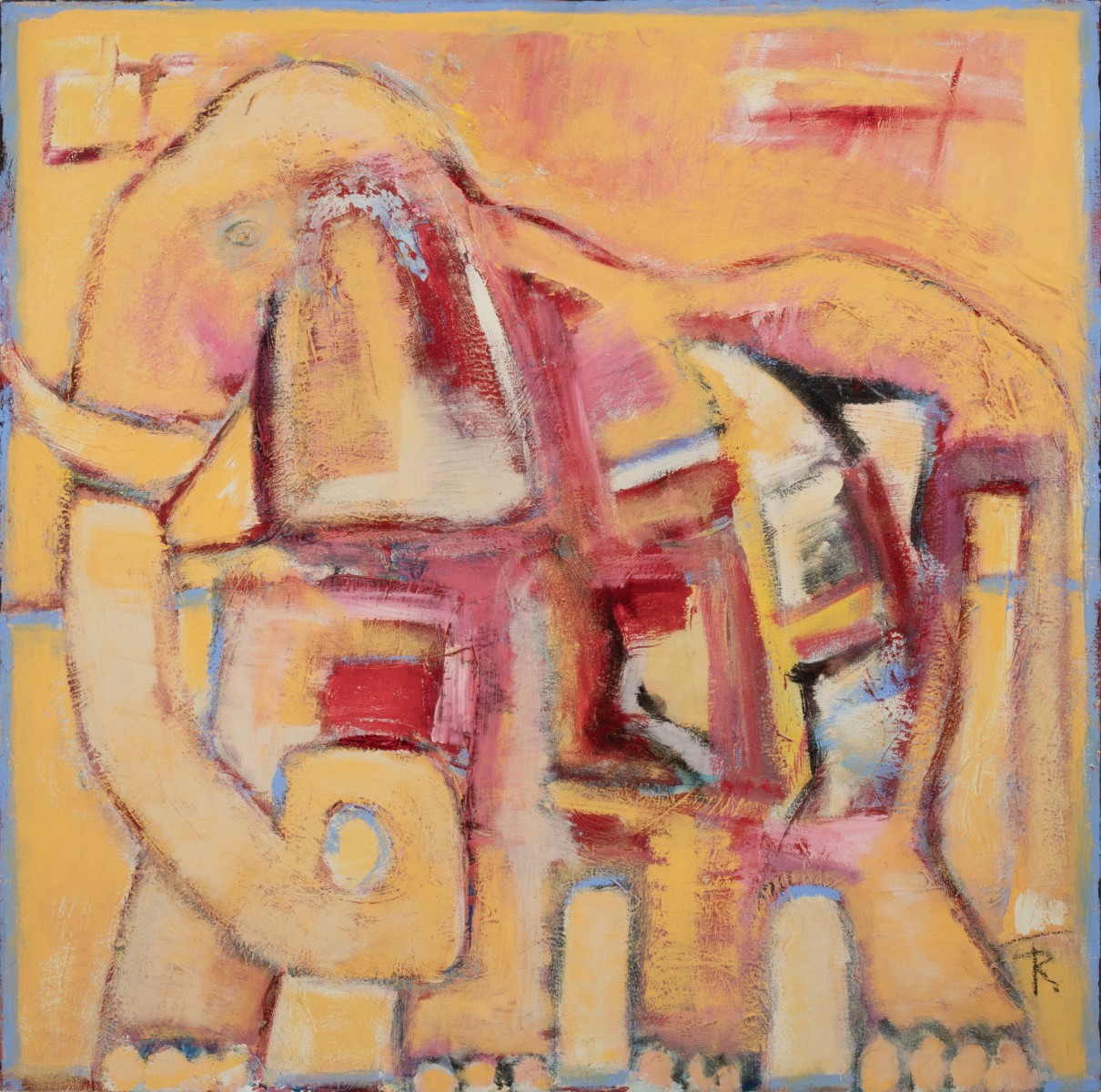 TOM RUSSELL (1950) OIL ON CANVAS TITLED RED ELEPHANT #2