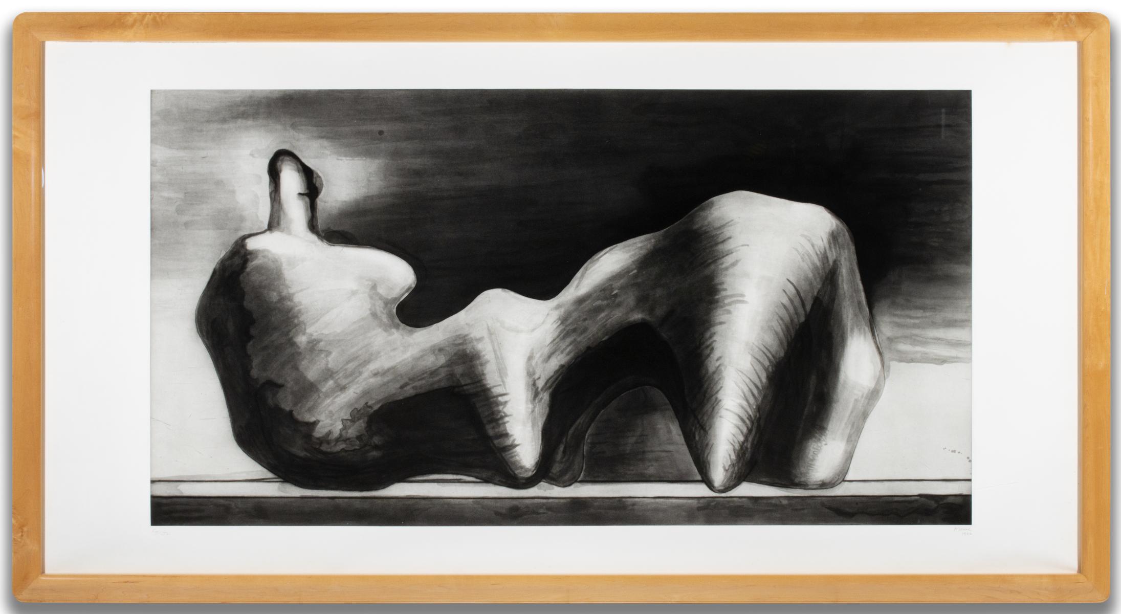HENRY MOORE 72-in STONE RECLINING FIGURE, 1980 ED OF 10