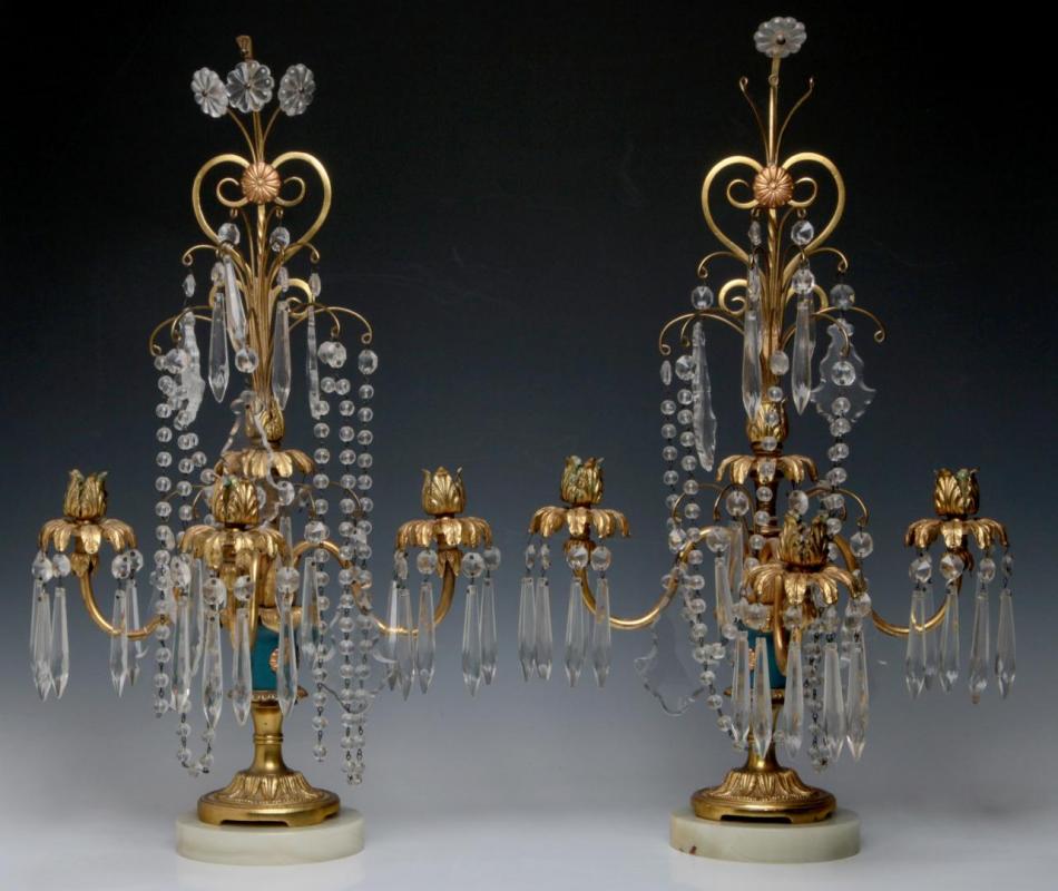 A PAIR EARLY 20TH C. GILT BRONZE GIRANDOLES 