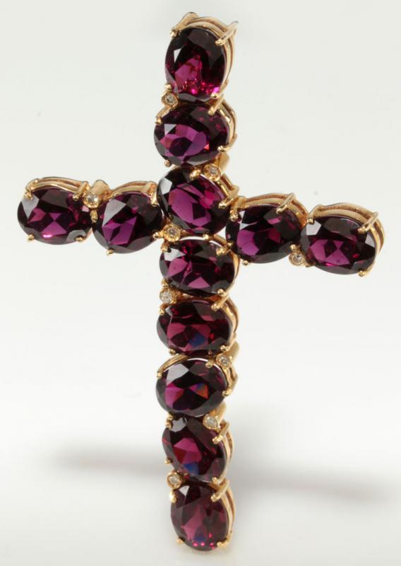 AN 18K CROSS PENDANT WITH GEMSTONES AND DIAMONDS