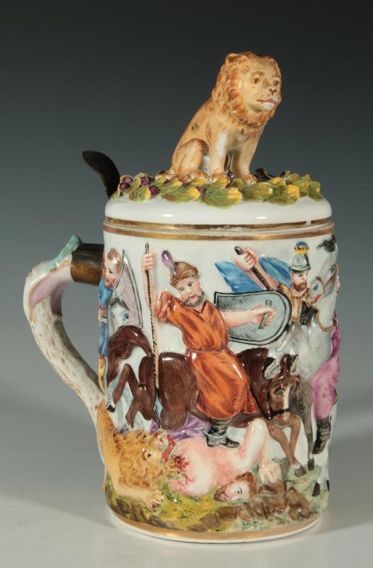 A 19TH C. CAPO DI MONTE TYPE PORCELAIN STEIN