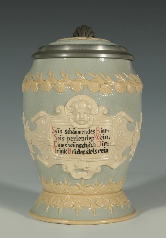 A METTLACH 1/2 L. STEIN #1727 WITH INLAID LID 