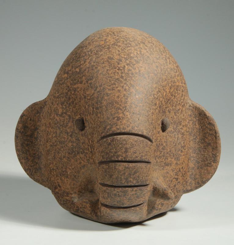 A JOHN H. SEYMOUR STONEWARE ELEPHANT SCULPTURE 