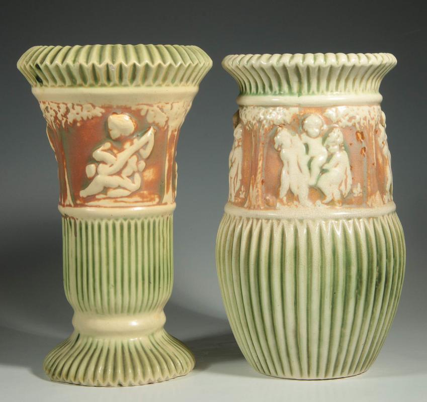 TWO ROSEVILLE DONATELLO ART POTTERY VASES