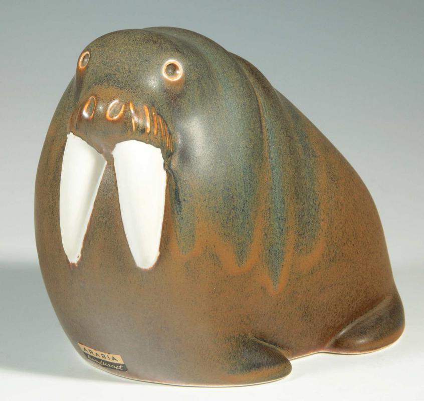 A LARGE VINTAGE ARABIA OF FINLAND CERAMIC WALRUS