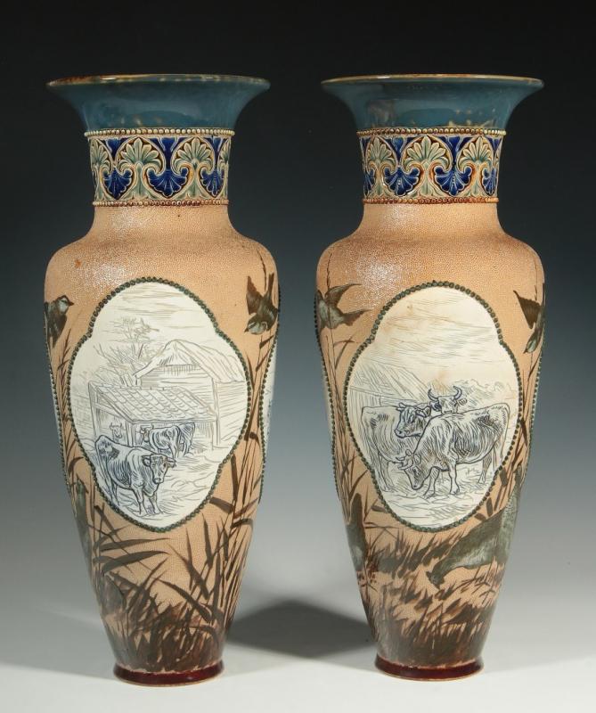 HANNAH AND FLORENCE BARLOW DOULTON LAMBETH VASES