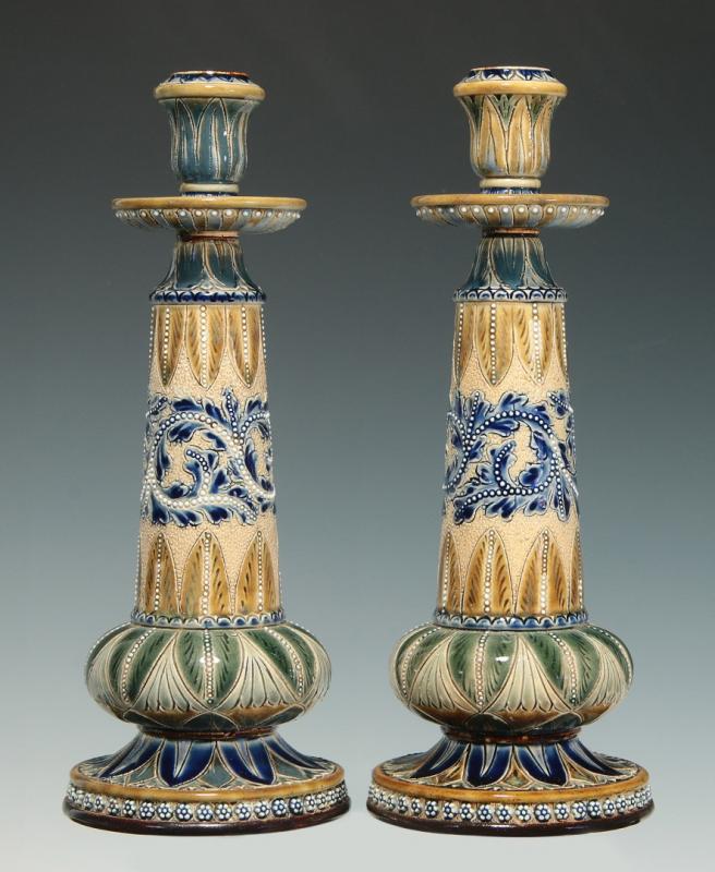 ELIZABETH SAYERS DOULTON LAMBETH CANDLESTICKS 