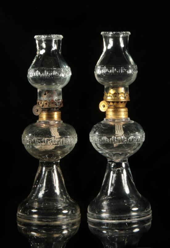 A PAIR GREEK KEY PATTERN MINIATURE LAMPS 