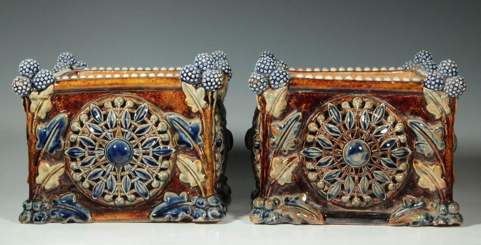 A PAIR ELABORATE DOULTON LAMBETH JARDINIÈRES, 1877