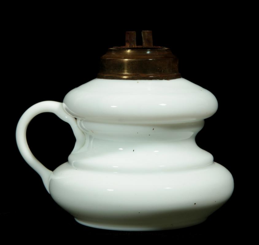 A 19TH C. BLOWN MILK GLASS WHALE OIL FINGER LAMP