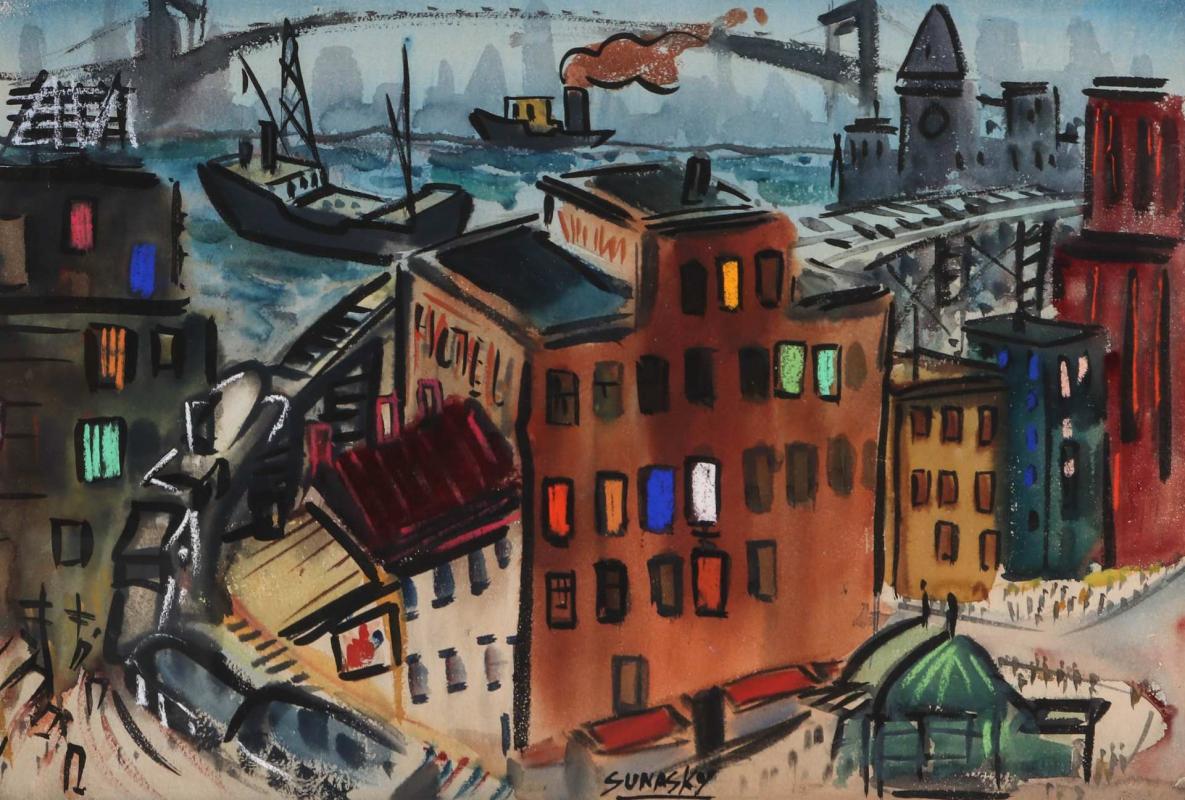 SAMUEL SUNASKY (1919-1993) WATERCOLOR ON PAPER