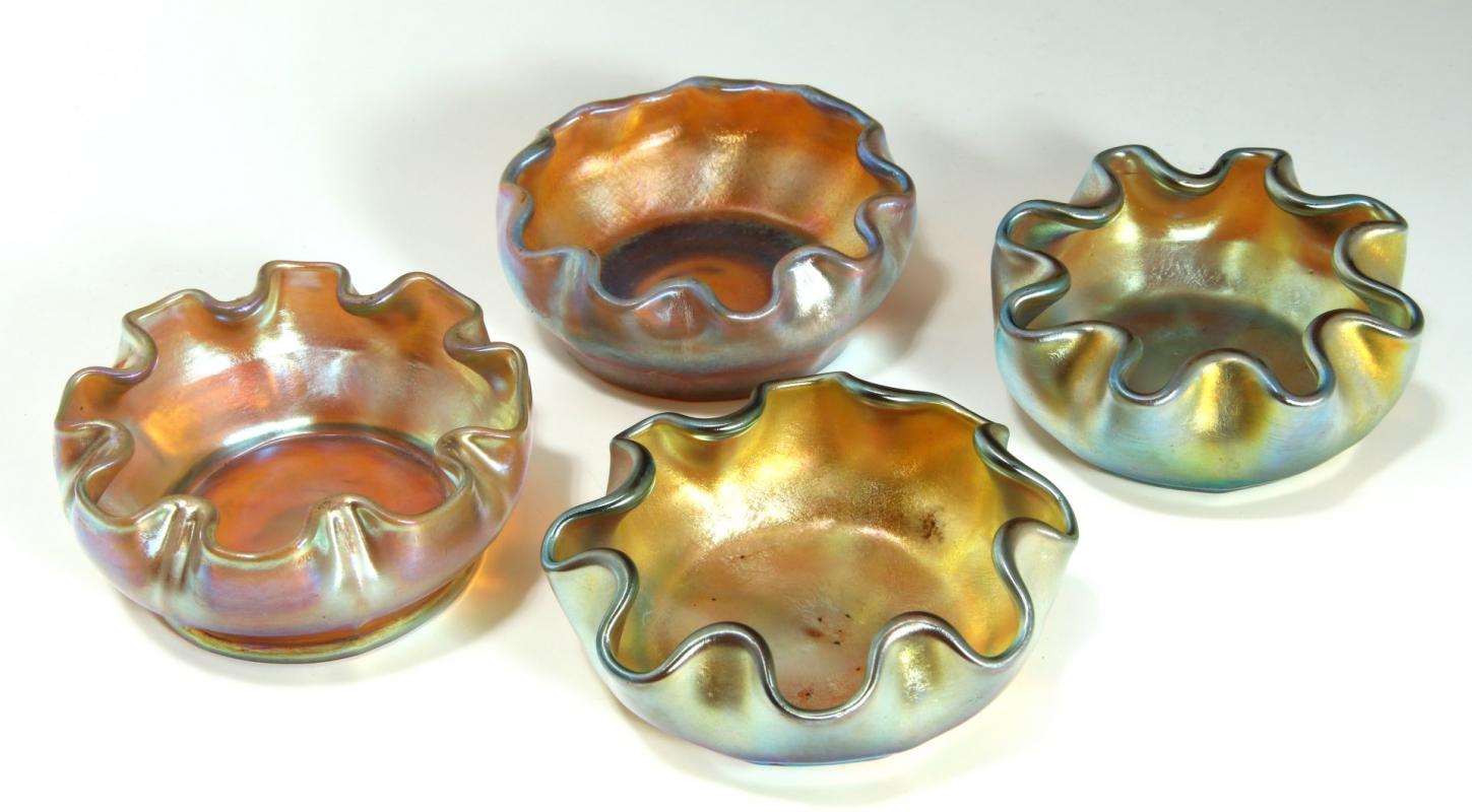 FOUR TIFFANY FAVRILE FLUTED SALT CELLARS