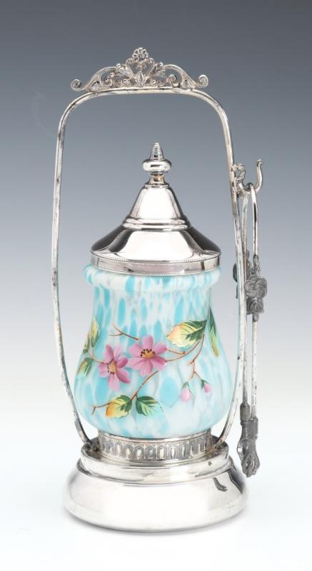 A VERY UNUSUAL VICTORIAN ART GLASS PICKLE CASTOR