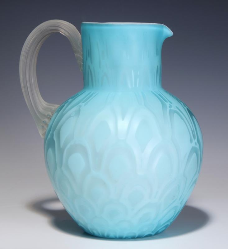 AN UNUSUAL 19TH C. ART GLASS WATER PITCHER ATTR WEBB