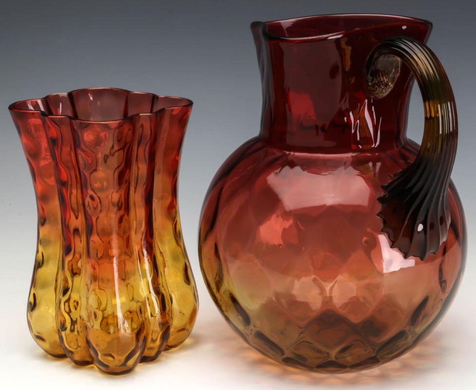 TWO 19TH CENTURY AMBERNA ART GLASS ARTICLES