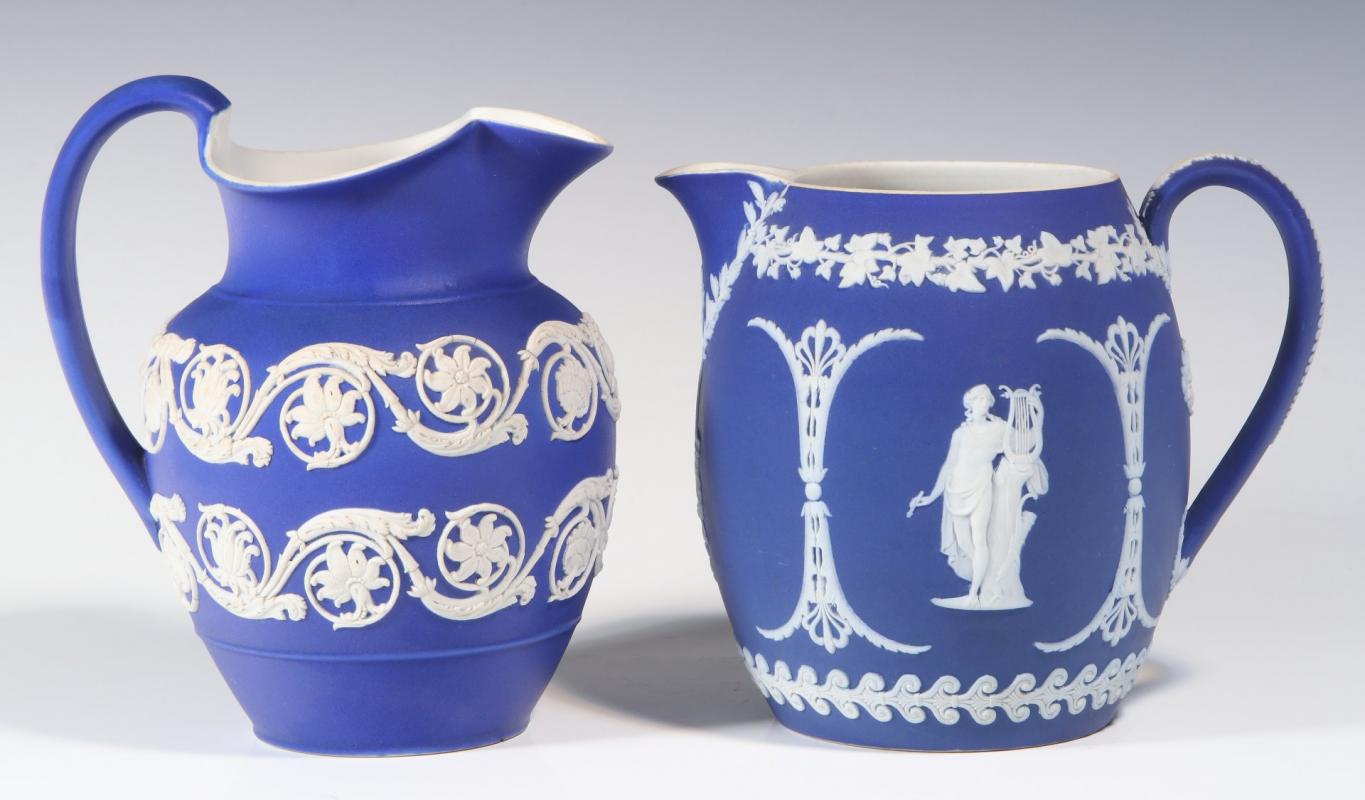 TWO EARLY 19TH C. WEDGWOOD JASPERWARE JUGS 