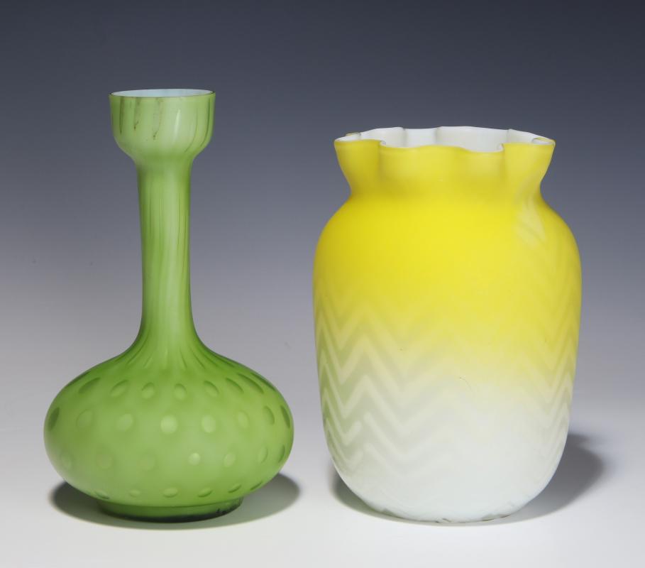 TWO PIECES 19TH C. VICTORIAN AIR TRAP SATIN GLASS