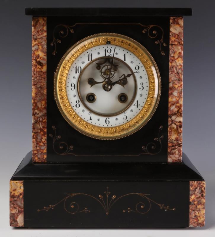A LATE 19TH C. CONTINENTAL SLATE AND MARBLE CLOCK