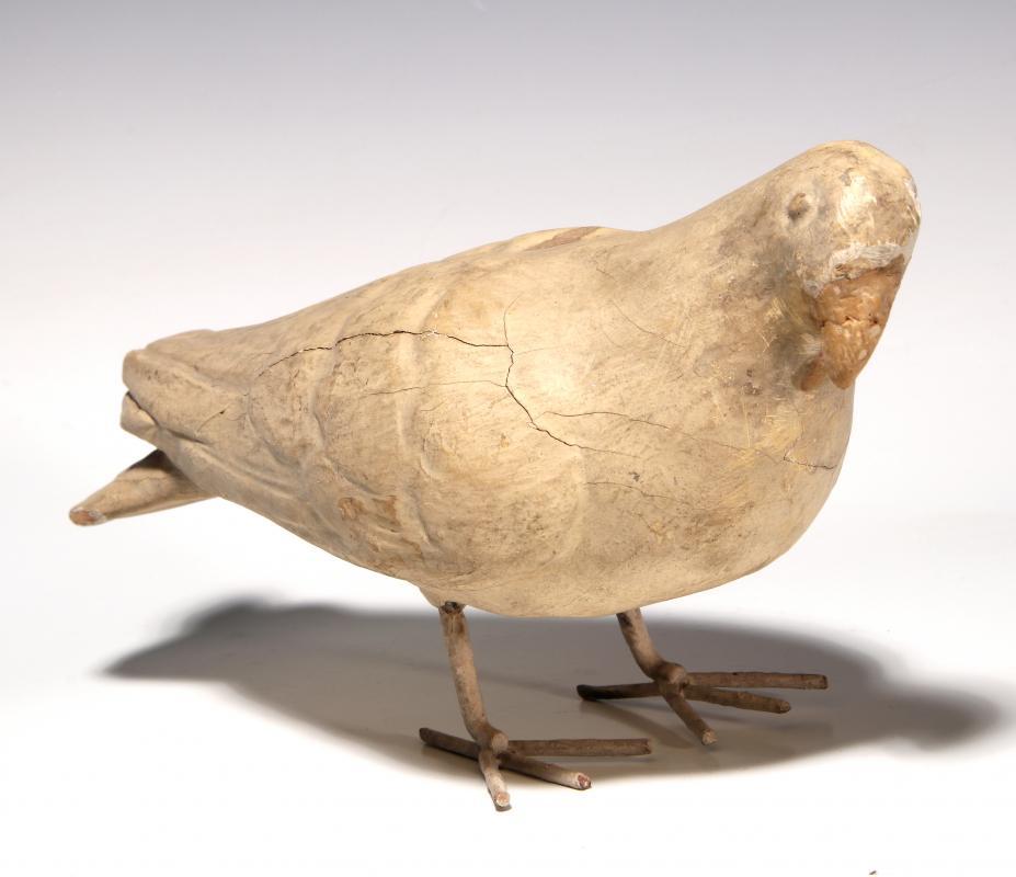 A 19TH C. PAINTED PAPIER MACHE FIGURE OF A DOVE