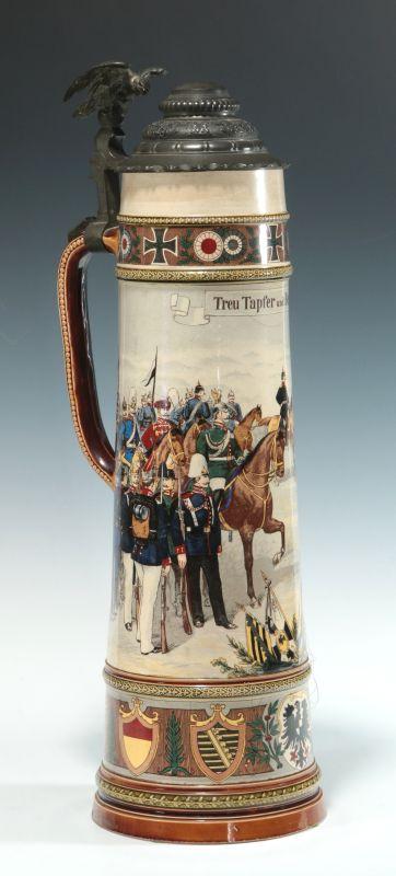 A METTLACH FOUR LITER MILITARY THEME STEIN #2227