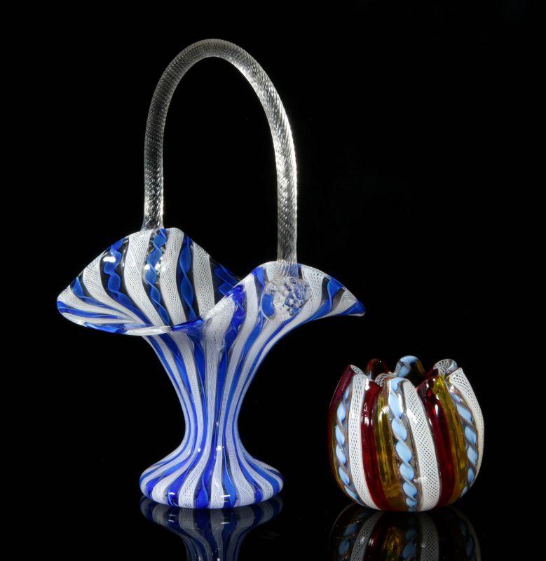 TWO EARLY 20TH C. ITALIAN LATTICINO GLASS ARTICLES