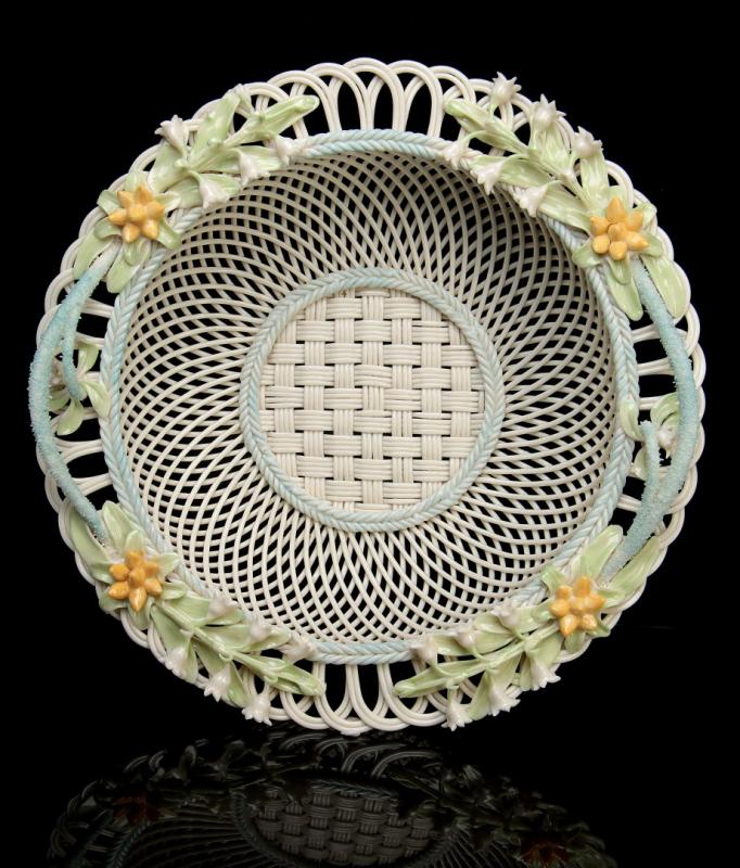 TWO IRISH BELLEEK FOUR STRAND BASKETS