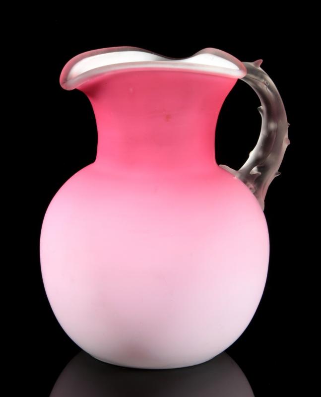 A SATIN FINISH PEACHBLOW THORN HANDLE PITCHER