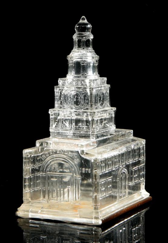 INDEPENDENCE HALL PRESSED GLASS BANK DATED 1876