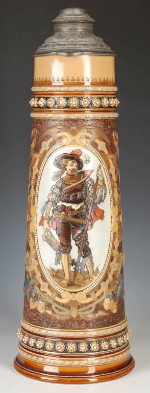 AN IMPRESSIVE 21-INCH METTLACH ETCHED STEIN #1498