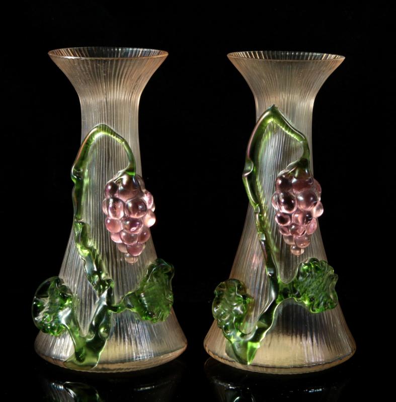 A CIRCA 1900 PAIR KRALIK AUSTRIAN ART GLASS VASES