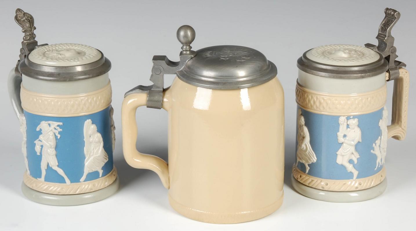 THREE VILLEROY AND BOCH METTLACH STEINS