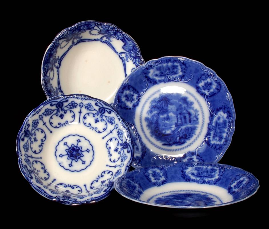 FOUR PIECES OF FLOW BLUE CHINA CIRCA 1900