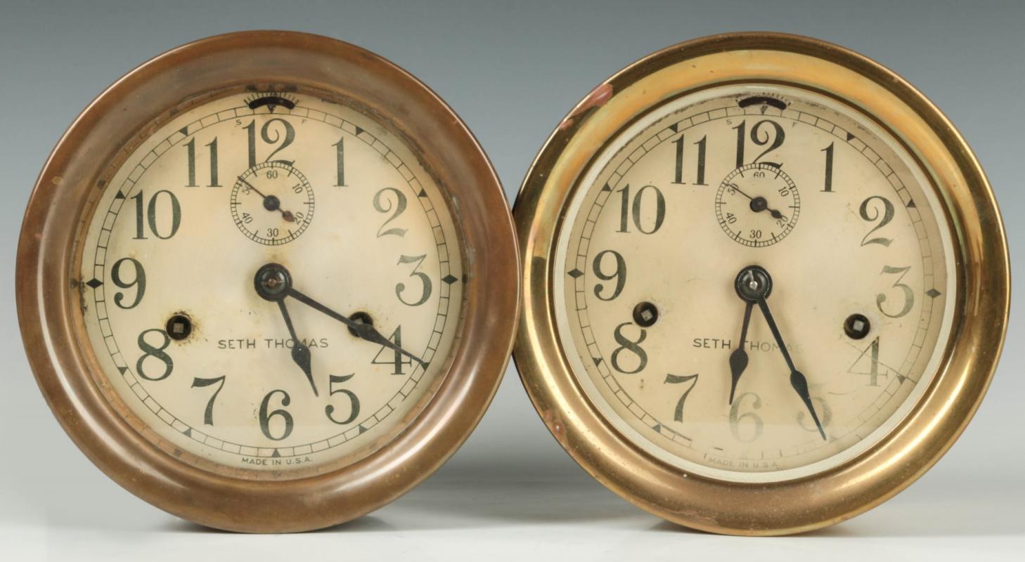 TWO SETH THOMAS SHIP'S BULKHEAD CLOCKS