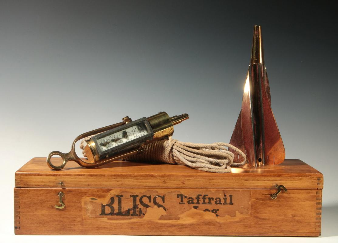 A JOHN BLISS TAFFRAIL LOG WITH CASE, EARLY 20TH CEN.