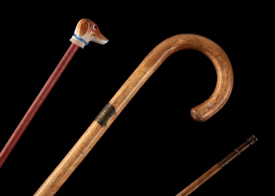 THREE VINTAGE CANES AND WALKING STICKS